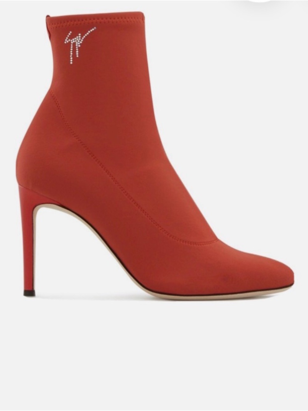 Giuseppe Zanotti Red Stretch Sock Ankle Boot with Crystal Logo
